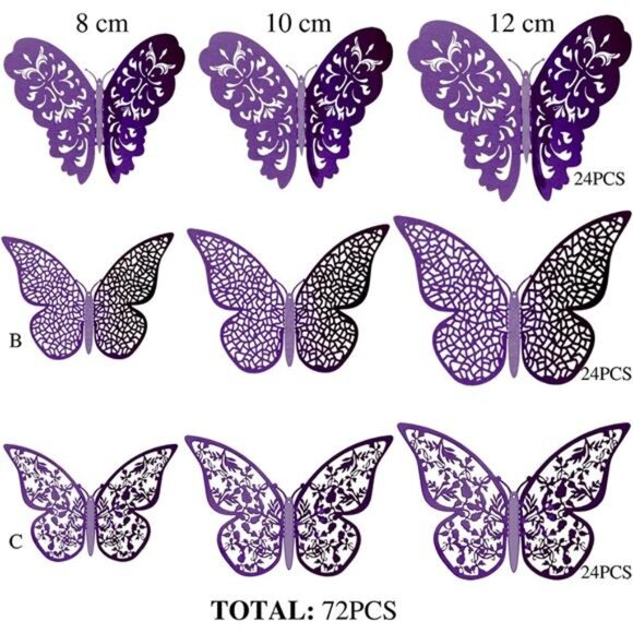 72Pieces 3DButterfly Wall Decals Sticker Wall Decal Decor Art Decorative Sticker - Picture 4 of 7